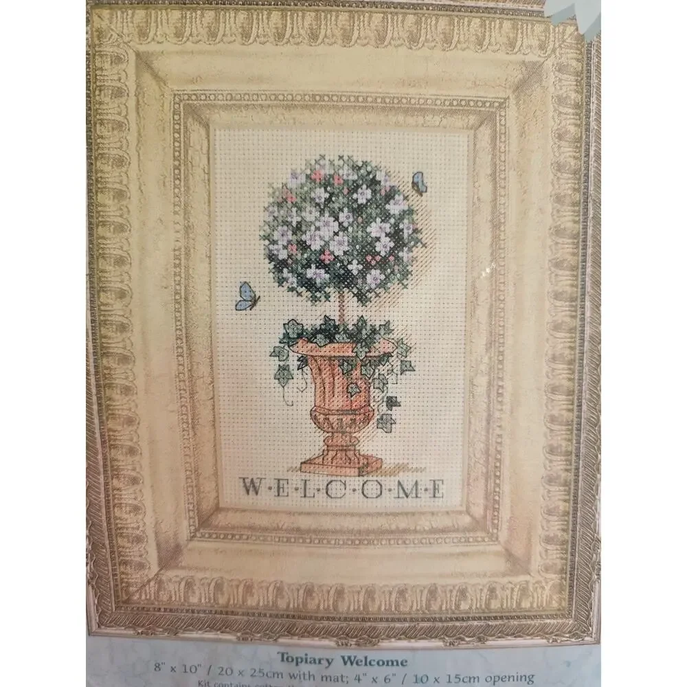 Dimensions Matted Accents Counted Cross Stitch Kit 6851 Topiary Welcome Sealed